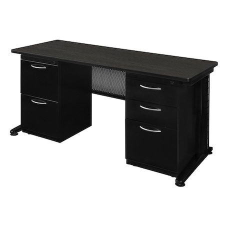 Regency Fusion Double Pedestal Desks, 30 D X 29 H, 72 W X Wood, Metal, Ash Grey MDP7230AG
